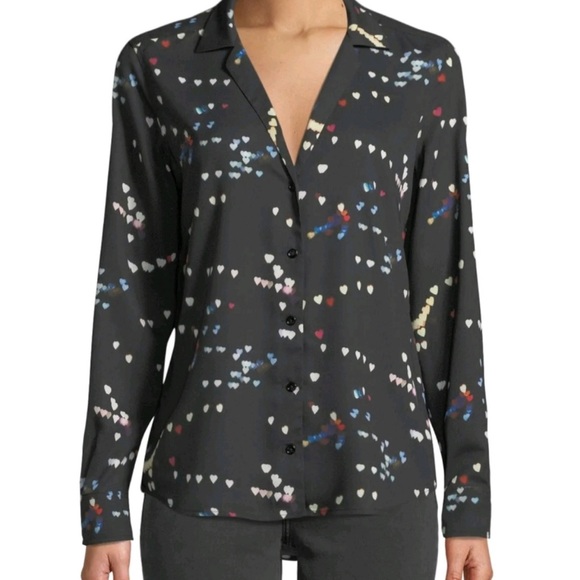 Equipment Adalyn Refracted Heart Print Button Down Shirt Blouse Black Size Small - Picture 1 of 8